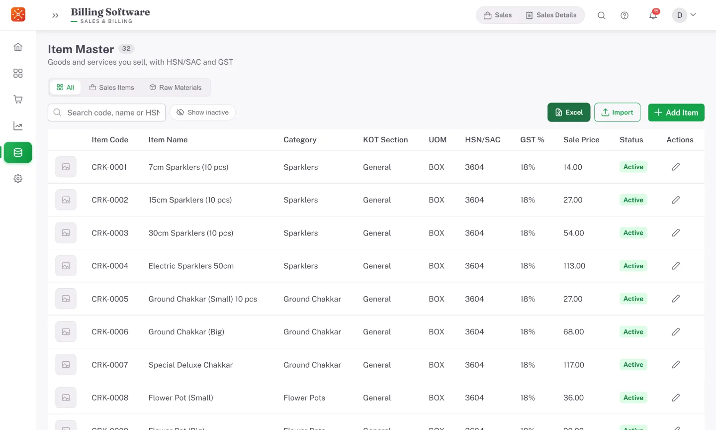 Crackers Billing – Items