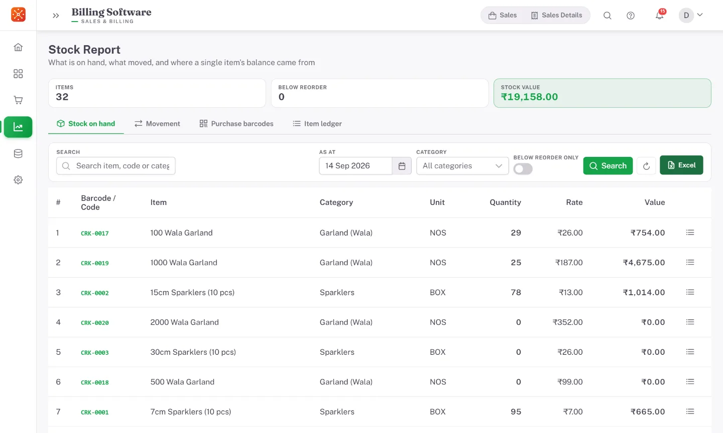 Crackers Billing – Stock