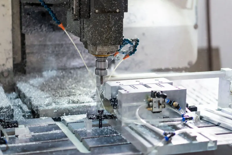 CNC machine milling a metal part
