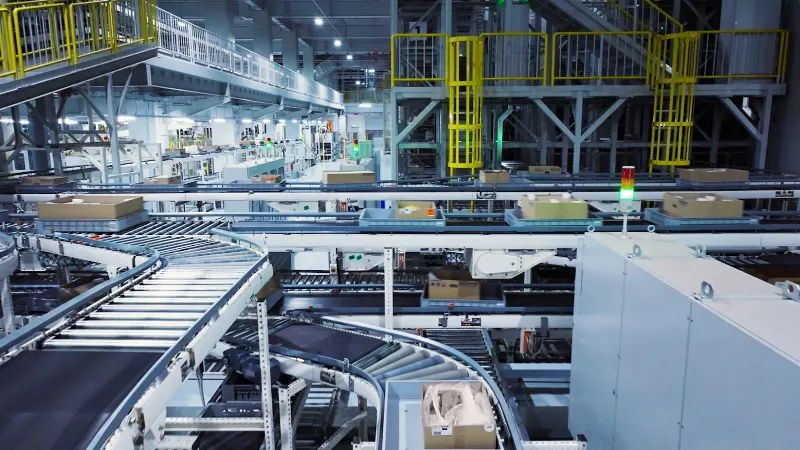 Conveyor sorting line in a warehouse