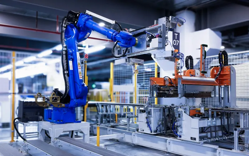 Robot cell and machines on a modern factory floor